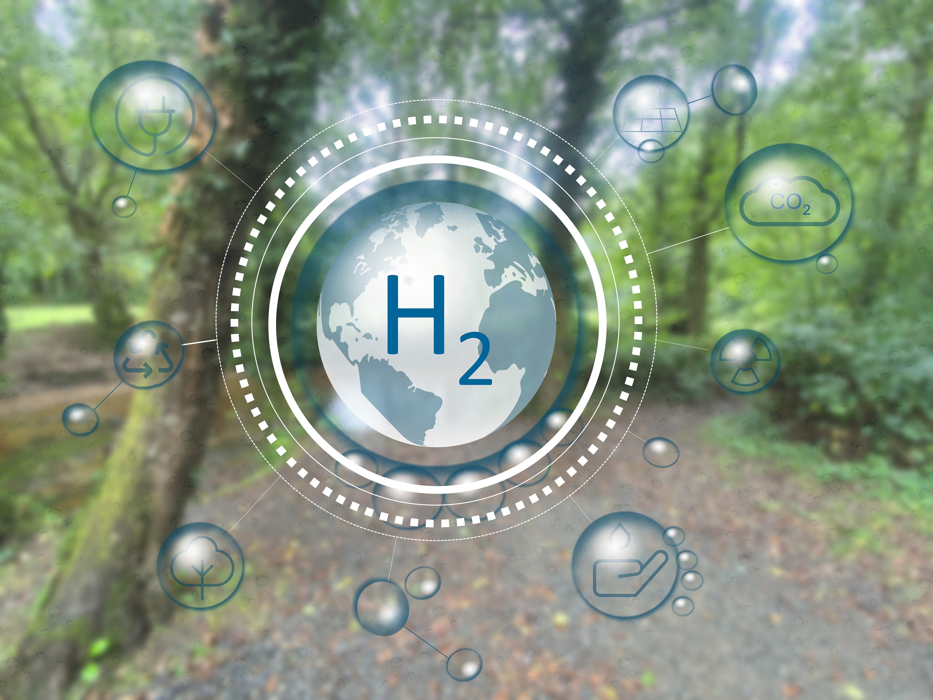 H2 skrevet på baggrund med grøn skov