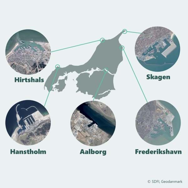 Kort over havne i region Nordjylland